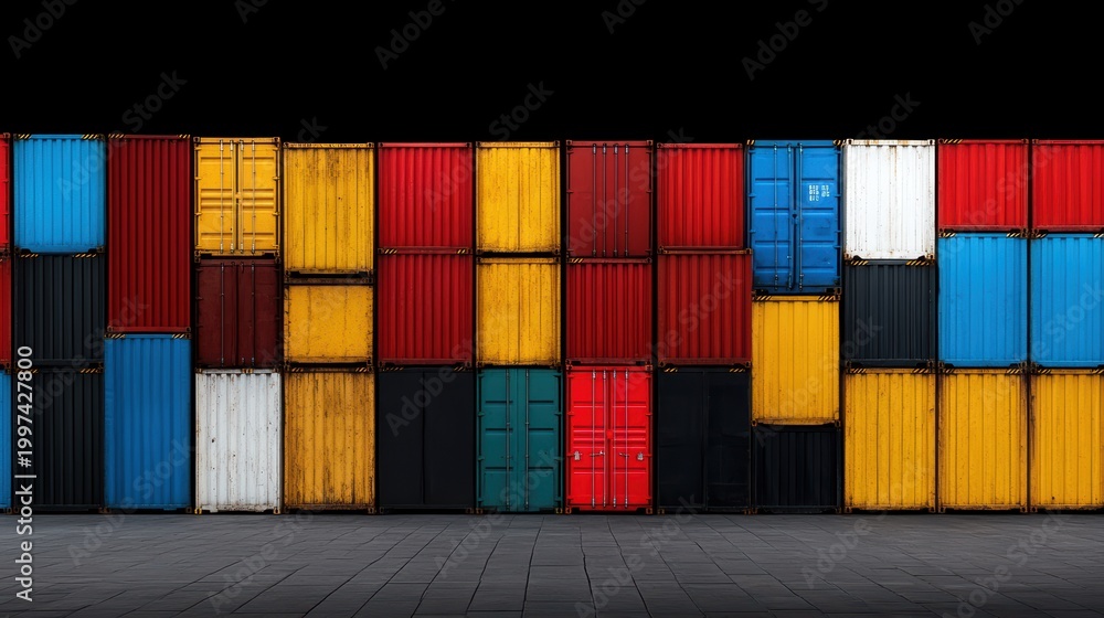 Fototapeta premium Stack of colorful containers multiple vibrant storage boxes piled high showcasing a variety of hues