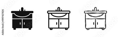 Bathroom Sink with Vanity Cabinet Furniture Icon Set