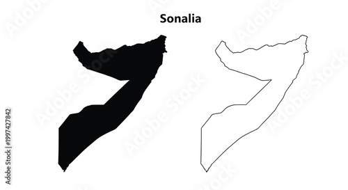 A comparative visualization displays the outline of somalia in both black and white silhouettes high quality professional detailed