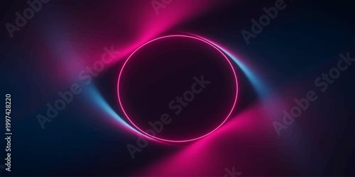 Abstract glowing universe with planets stars moon and circles in dark cosmic space illustration of galaxy and light spheres in blue fantasy sky design
