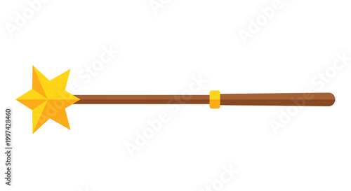 Golden star magic wand on a white background, symbolizing fantasy, wishes, and enchantment