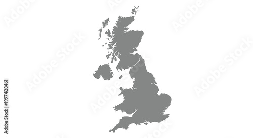 A grayscale map depicts the geographical outline of the united kingdom and surrounding islands high quality professional detailed
