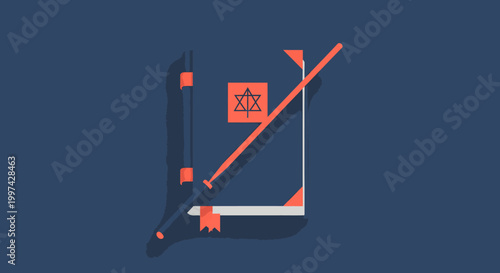 Stylized illustration of a closed book with a Star of David symbol and a red prohibition sign over it, symbolizing religious restriction or prohibition.