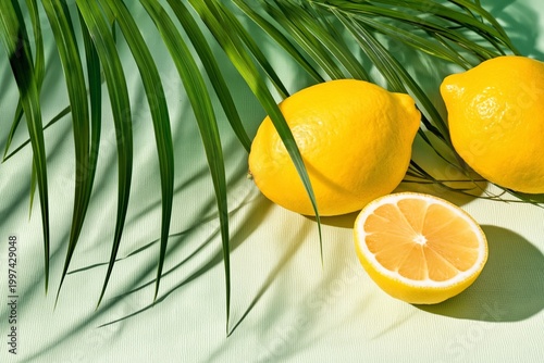 Lemons on a Green Table With Palm Leaves in a Simple Arrangement During Daytime