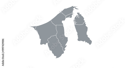 A grayscale map depicting the island of borneo and its surrounding regions highlighting political boundaries high quality professional