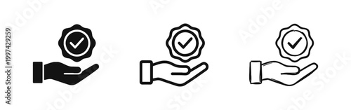 Quality Guarantee Certification and Approval Hand Icon Set