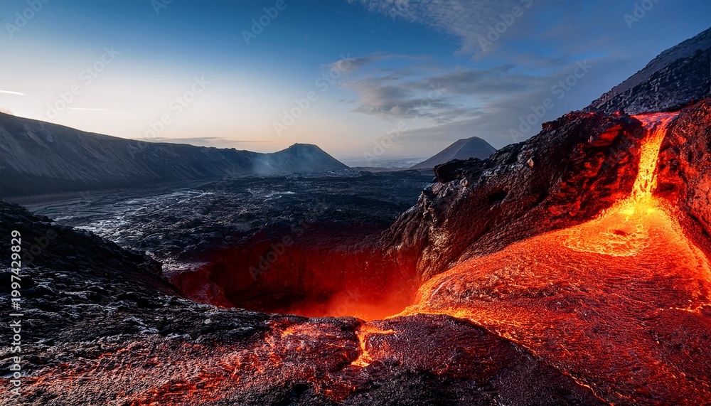 Fototapeta premium view of cave at volcano with lava volcano cave background and wallpapers