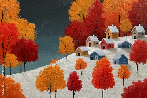 Colorful Autumn Landscape With Houses in Hilly Area During Daytime