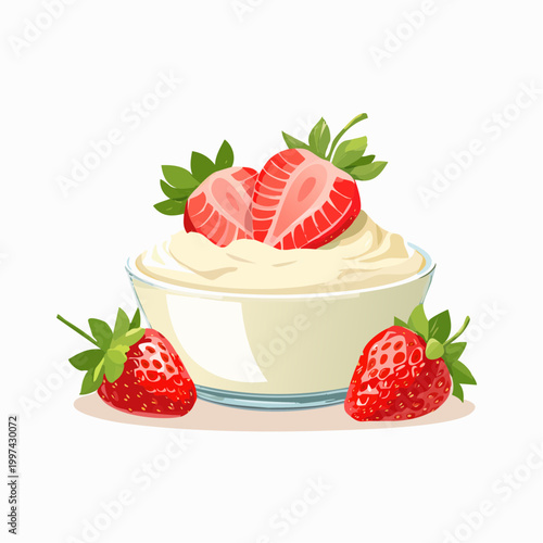 Vanillequark mit frischen Erdbeeren leicht und elegant angerichtet