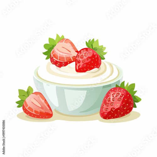 Vanillequark mit frischen Erdbeeren leicht und elegant angerichtet