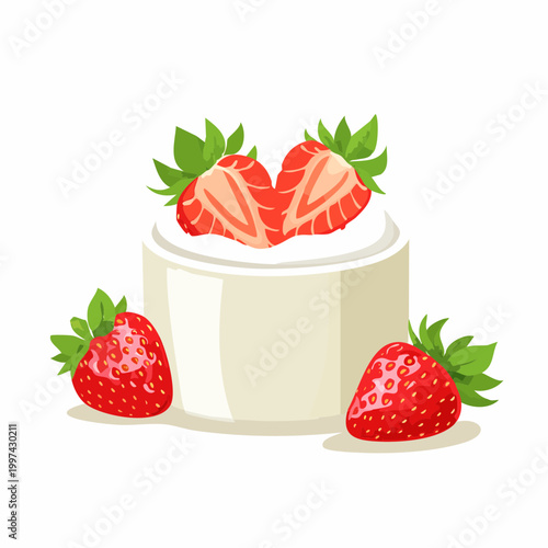 Vanillequark mit frischen Erdbeeren leicht und elegant angerichtet