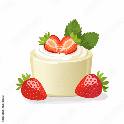 Vanillequark mit frischen Erdbeeren leicht und elegant angerichtet