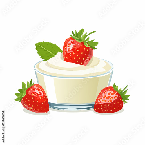 Vanillequark mit frischen Erdbeeren leicht und elegant angerichtet