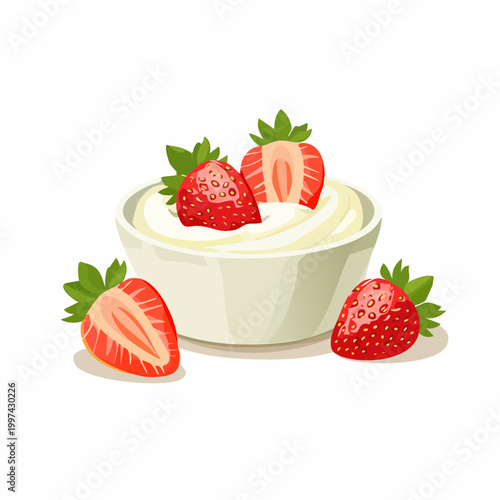 Vanillequark mit frischen Erdbeeren leicht und elegant angerichtet