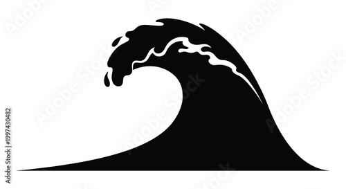 Bild auf Leinwand A striking black silhouette of a large curling ocean wave