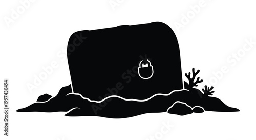 Bild auf Leinwand A simple black and white illustration of a tombstone with a beetle