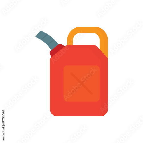 This flat vector illustration features a red gas pump, oil can, and gas can designed as a business symbol icon for a web portfolio or travel app