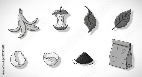 Collection of organic waste items for composting and recycling.