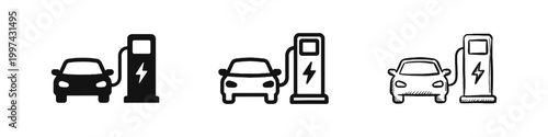 Electric vehicle car charging icon set, EV charging station and sustainable energy symbol