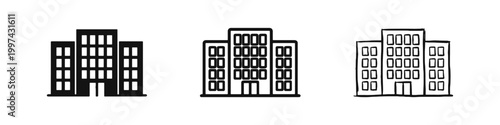 Office building and city skyscraper icon set, real estate and corporate architecture symbol