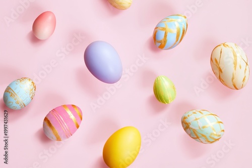 Colorful Eggs on a Flat Surface for a Festive Celebration in Spring