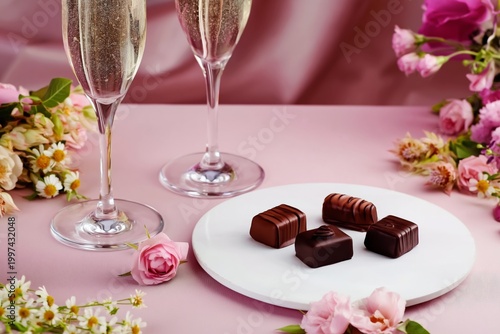 Sweet Treats and Sparkling Drinks on a Table With Flowers for a Celebration o...