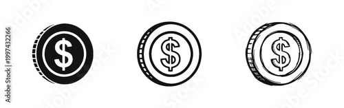Dollar Coin Finance Icon Set for Banking and Currency Payment
