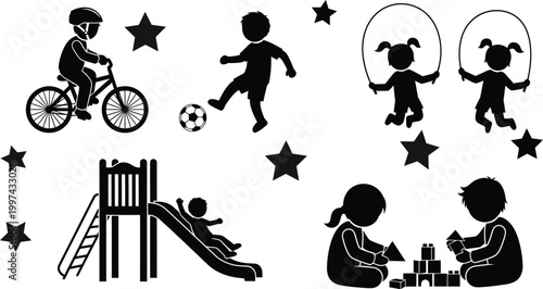vector silhouettes of children play 