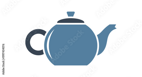 Classic Teapot Illustration with Handle and Spout, Blue Tone