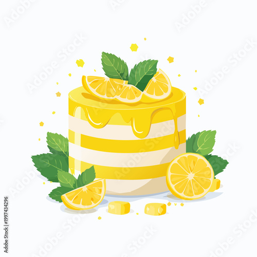 Zitronendessert mit frischen Früchten und Minze modern präsentiert