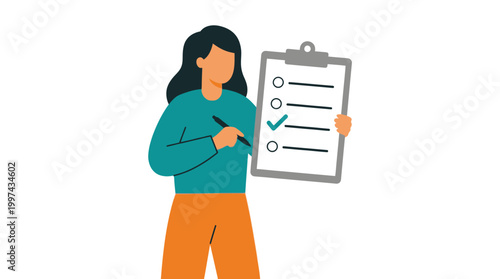 Woman Holding Clipboard with Checklist.
