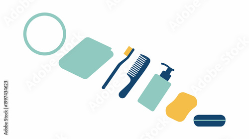 Minimalist vector illustration of personal hygiene and bathroom grooming accessories.