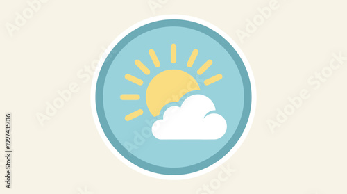 Simple illustration of a sun partially covered by clouds in a blue circular design, ideal for weather apps