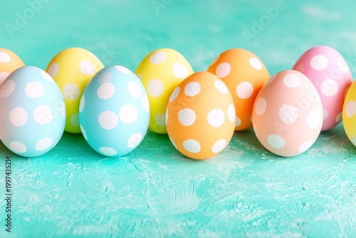 Colorful Polka Dot Eggs Arranged on a Blue Background for Easter Celebration ...
