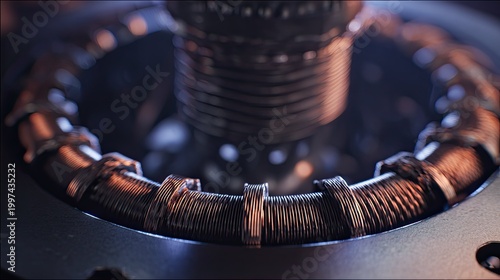 Copper coils forming electric motor components inside machinery