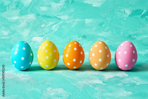 Colorful Polka Dot Eggs Arranged on a Blue Background for Easter Celebration ...