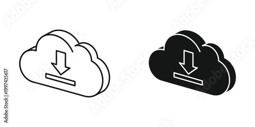 Comparison of download icons in different cloud styles for user interface design