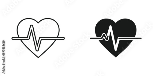 Contrast of heart icons with and without a heartbeat line