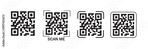 Scan me QR code icon vector illustration. Fake QR code template design