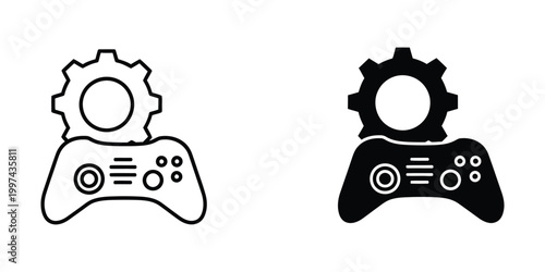 Contrast between monochrome and black game controllers with gear icons on top