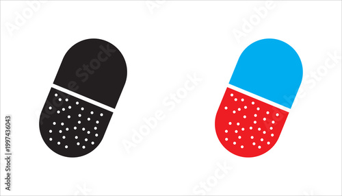 Pill icon vector set. Capsule glyph icon. Capsule symbol icon. Pharmaceutical capsule symbol. Capsule glyph Pill icons set.