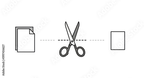Scissors cutting paper along a dashed line.