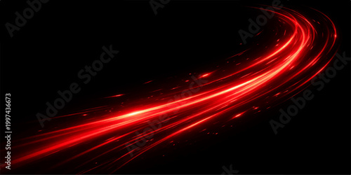 Obraz na płótnie Abstract light wave background: glowing red streak lines smooth flowing curves e