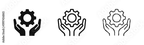 Gear in Hands Icon Set - Support, Management, and Technical Service Symbols