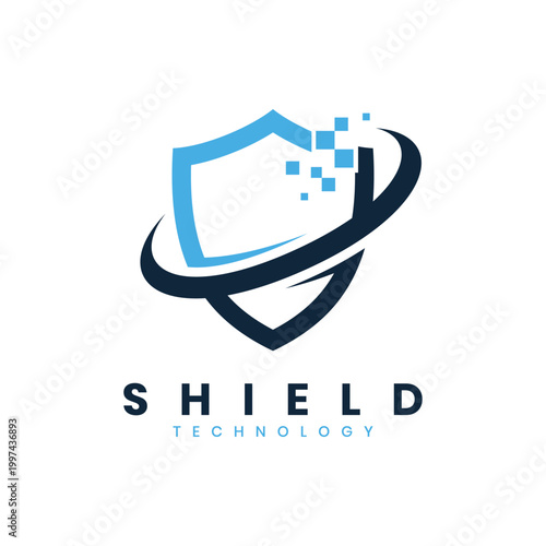 Cyber security shield tech logo design