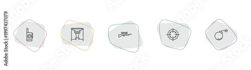 army and war collection. outline icon set. linear vector for ui, web and mobile. thin line walkie talkie, torture, sniper rifle icons.