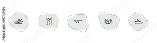 army and war outline icon set. linear vector for ui, web and mobile. thin line naval, pull up, rifle icons.