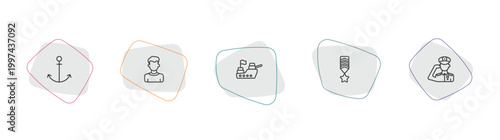 army outline icon set. linear vector for ui, web and mobile. thin line anchor, civilian, ship icons.