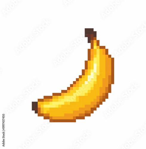 Schilderij op canvas Bright pixel banana fruit icon created in classic retro game style