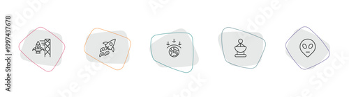 astronomy outline icon set. linear vector for ui, web and mobile. thin line spaceport, rocket flying, aerosphere icons.